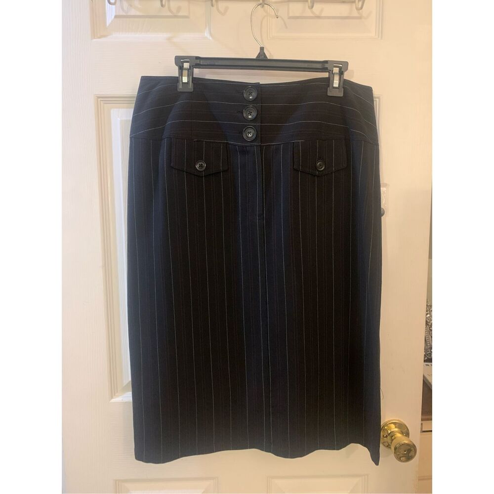 LARRY LEVINE SKIRT OFFICE SIREN STRAIGHT BLACK W/RED AND WHITE PINSTRIPES SZ 14